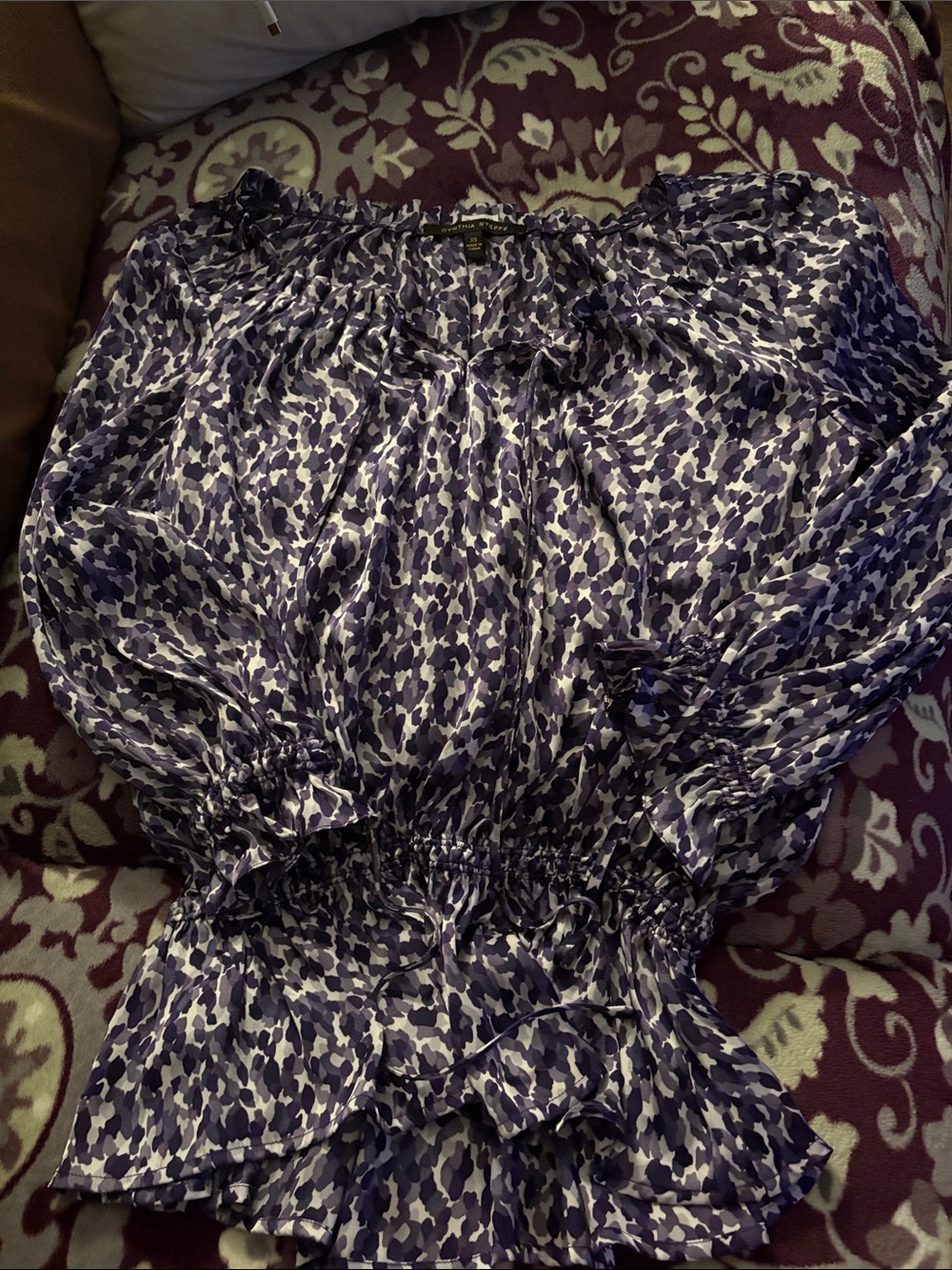 Cynthia Steffe Purple and White Printed Peasant Blouse